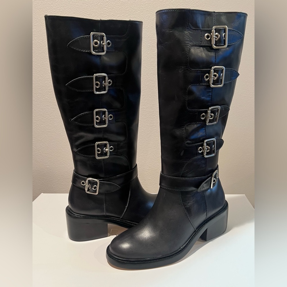 Raye / Revolve Annie Boot Black Leather
Silver Buckles.